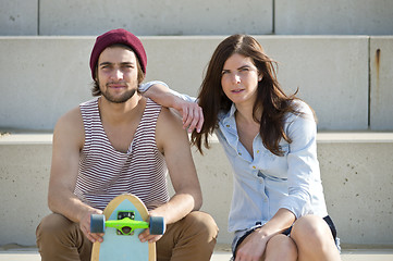 Image showing Skateboarding couple