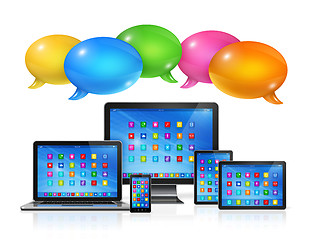 Image showing Speech bubbles and computers set