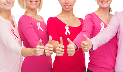 Image showing close up of women with cancer awareness ribbons