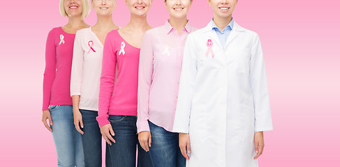 Image showing close up of women with cancer awareness ribbons