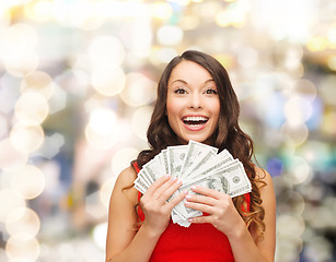 Image showing woman in red dress with us dollar money