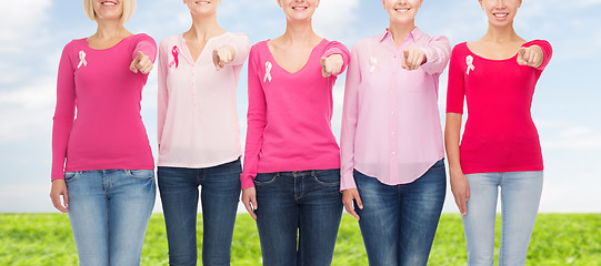 Image showing close up of women with cancer awareness ribbons