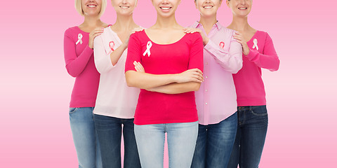 Image showing close up of women with cancer awareness ribbons