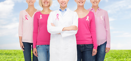 Image showing close up of women with cancer awareness ribbons