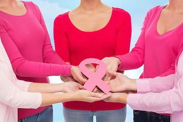 Image showing close up of women with cancer awareness ribbons