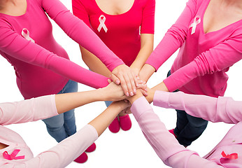 Image showing close up of women with cancer awareness ribbons