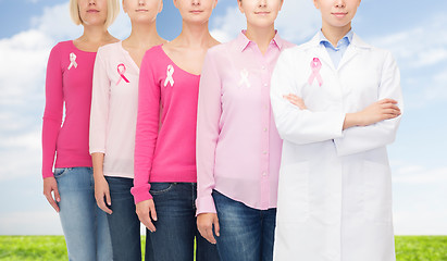 Image showing close up of women with cancer awareness ribbons