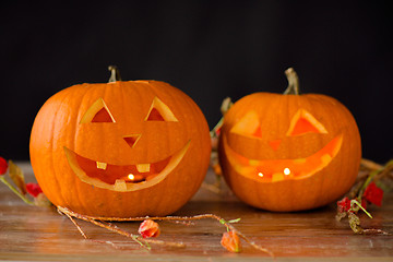 Image showing close up of pumpkins on table