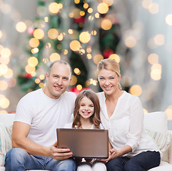 Image showing smiling family with laptop