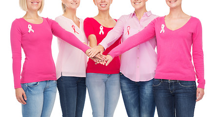 Image showing close up of women with cancer awareness ribbons