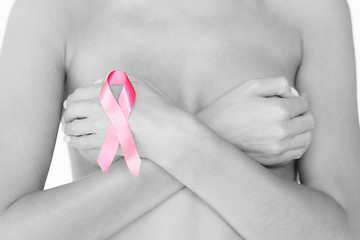 Image showing naked woman with breast cancer awareness ribbon