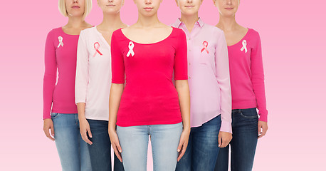 Image showing close up of women with cancer awareness ribbons