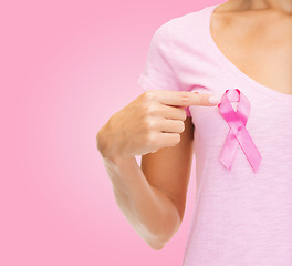 Image showing close up of woman with cancer awareness ribbon