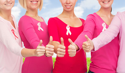 Image showing close up of women with cancer awareness ribbons