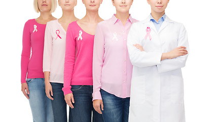 Image showing close up of women with cancer awareness ribbons