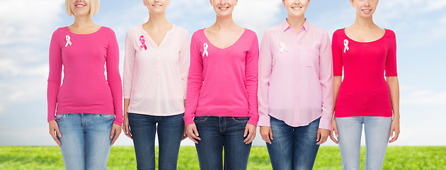 Image showing close up of women with cancer awareness ribbons