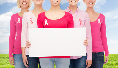 Image showing close up of women with cancer awareness ribbons