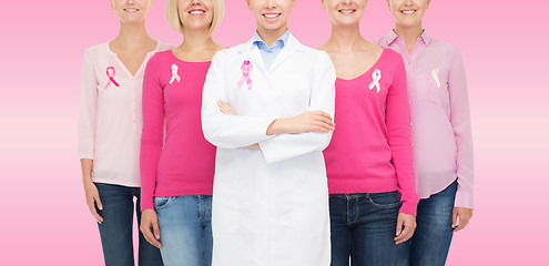 Image showing close up of women with cancer awareness ribbons