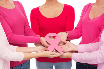 Image showing close up of women with cancer awareness ribbons