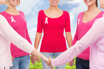 Image showing close up of women with cancer awareness ribbons