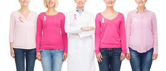 Image showing close up of women with cancer awareness ribbons