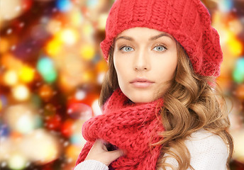 Image showing close up of young woman in winter clothes