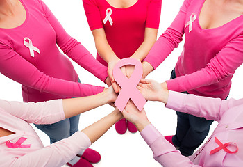 Image showing close up of women with cancer awareness ribbons