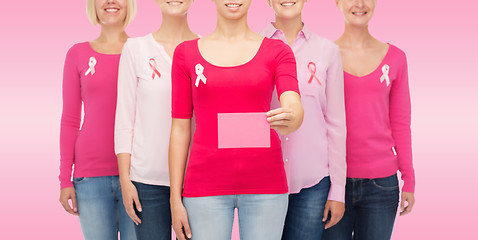 Image showing close up of women with cancer awareness ribbons