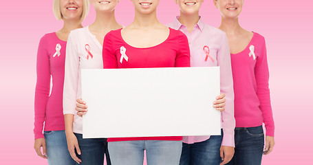 Image showing close up of women with cancer awareness ribbons