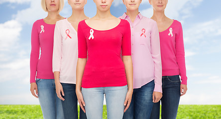 Image showing close up of women with cancer awareness ribbons