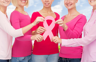 Image showing close up of women with cancer awareness ribbons