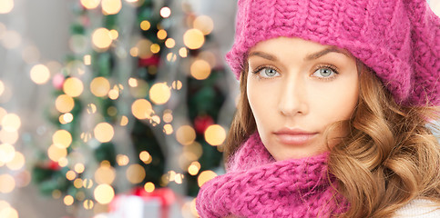 Image showing close up of young woman in winter clothes