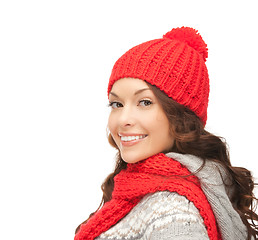 Image showing beautiful asian woman in hat and mittens