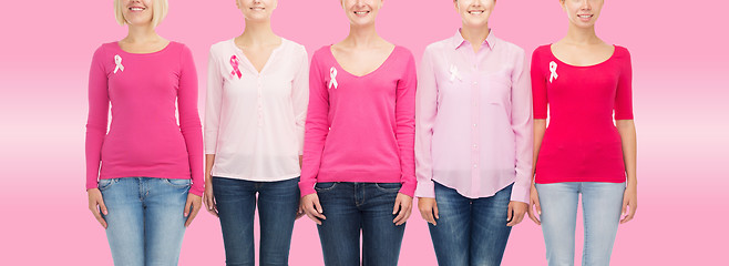 Image showing close up of women with cancer awareness ribbons