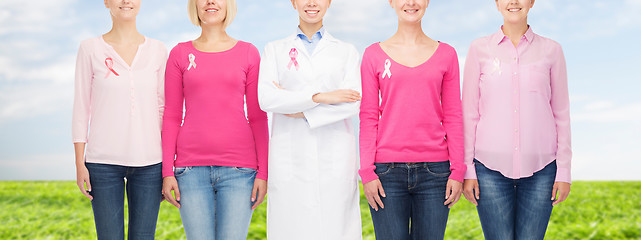 Image showing close up of women with cancer awareness ribbons