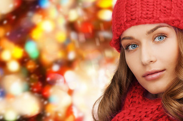 Image showing close up of young woman in winter clothes