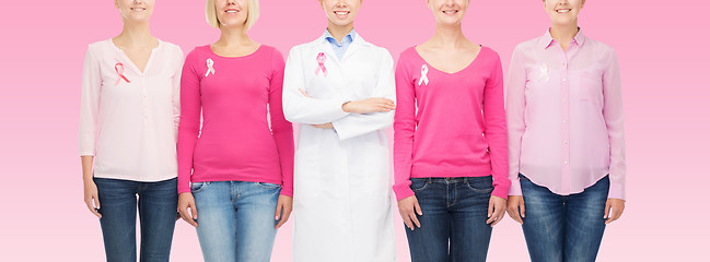 Image showing close up of women with cancer awareness ribbons