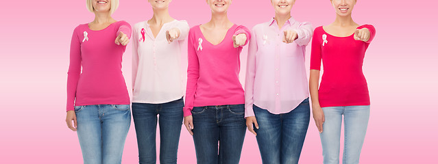 Image showing close up of women with cancer awareness ribbons