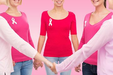 Image showing close up of women with cancer awareness ribbons