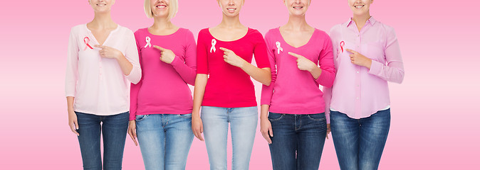 Image showing close up of women with cancer awareness ribbons