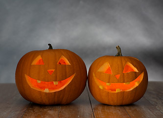 Image showing close up of pumpkins on table