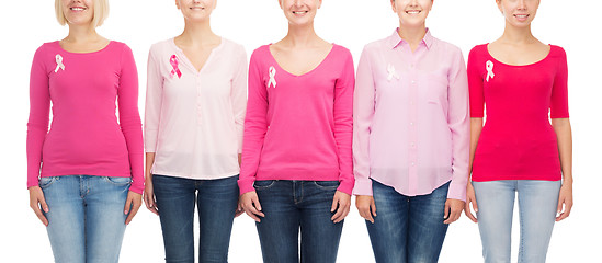 Image showing close up of women with cancer awareness ribbons