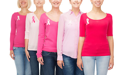 Image showing close up of women with cancer awareness ribbons