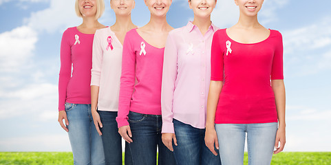 Image showing close up of women with cancer awareness ribbons