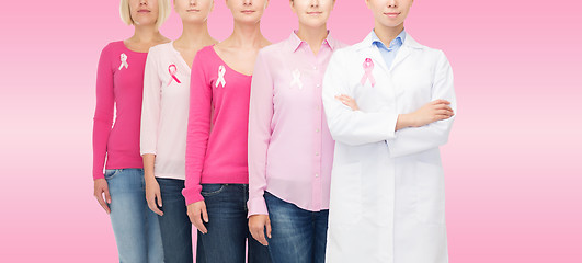 Image showing close up of women with cancer awareness ribbons