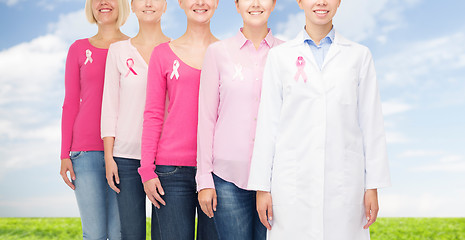 Image showing close up of women with cancer awareness ribbons