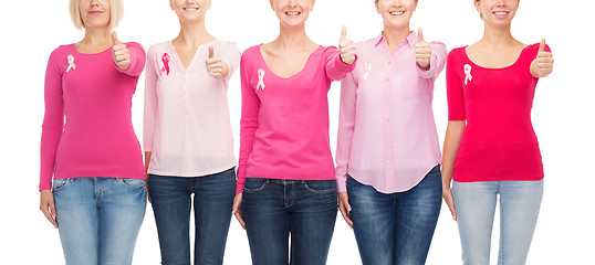 Image showing close up of women with cancer awareness ribbons