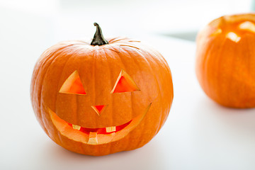 Image showing close up of pumpkins on table