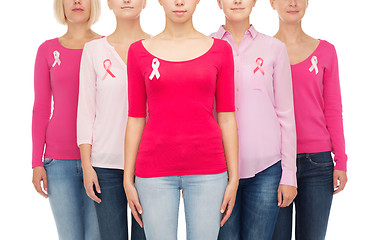 Image showing close up of women with cancer awareness ribbons