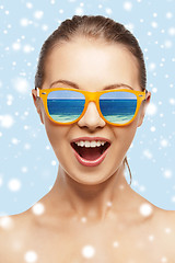 Image showing happy screaming teenage girl in shades